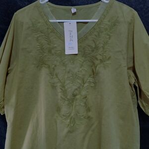 Olive Green Embroidered Women's Top
